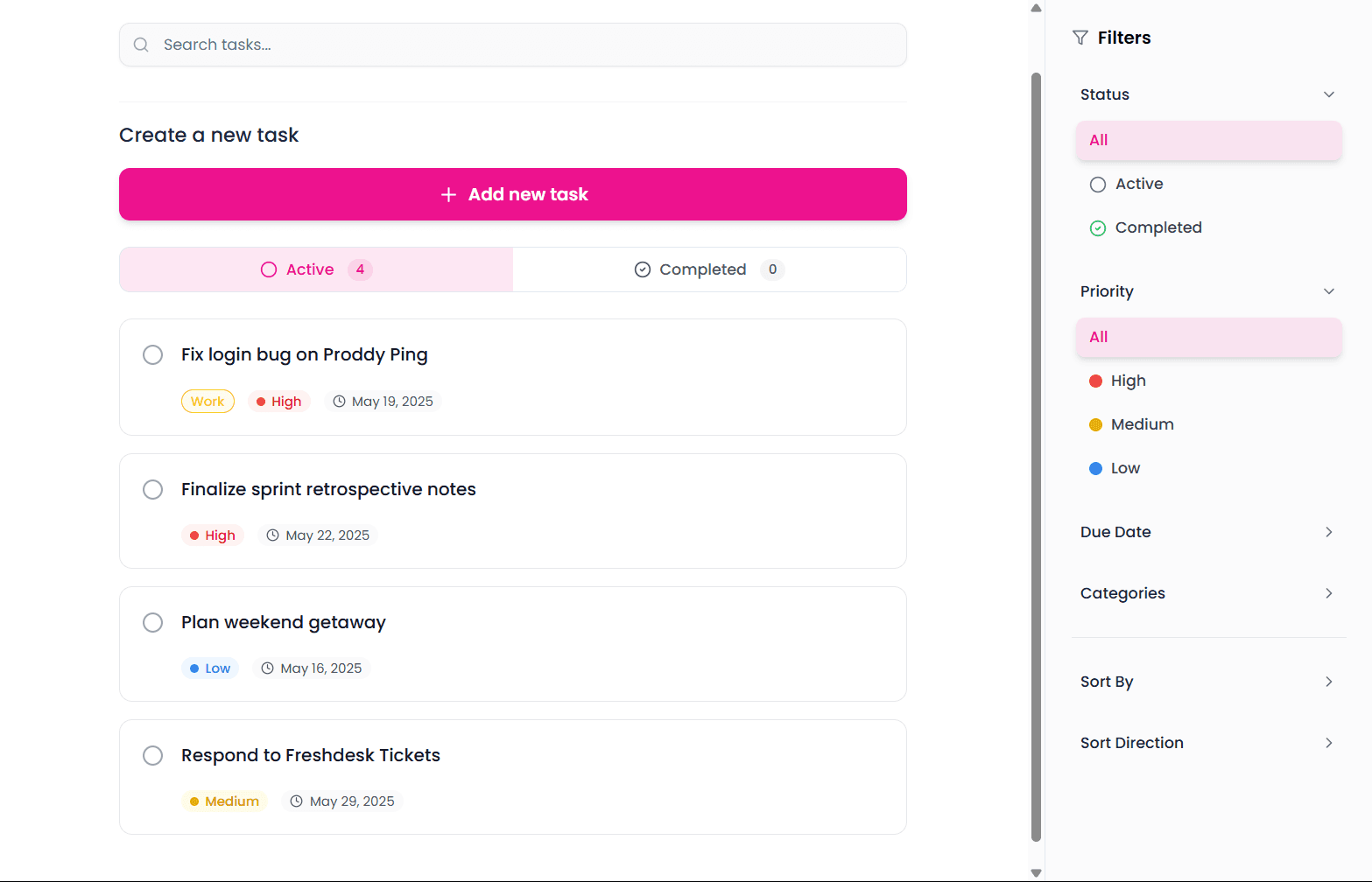 Tasks feature